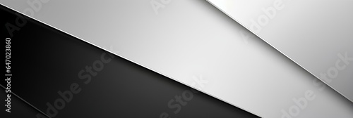 Black white silver light gray abstract background for design. Geometric Lines, 3d effect. Gradient. Matte, metallic. Web banner. Wide. Panoramic. Template. generative AI