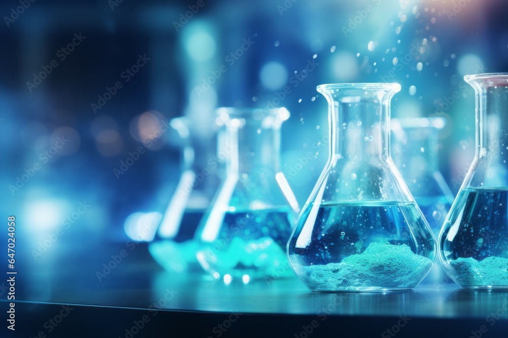 Flasks in the laboratory. Background with selective focus Flasks in the laboratory. Background with selective focus