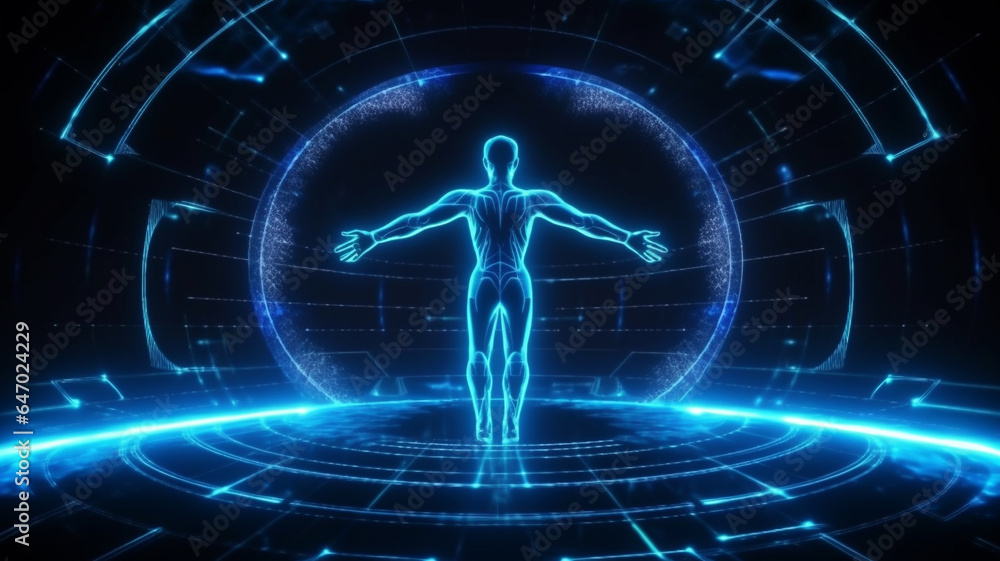 Naklejka premium Abstract illustration of human body on technology background