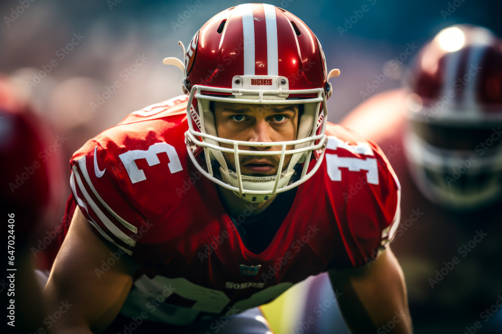 Athlete or football player. Portrait with selective focus and copy space Athlete or football player. Portrait with selective focus and copy space