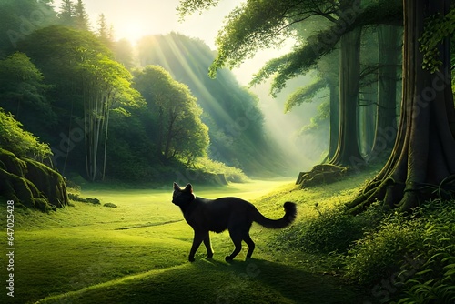a  black cats  walking in jungle © Safdar