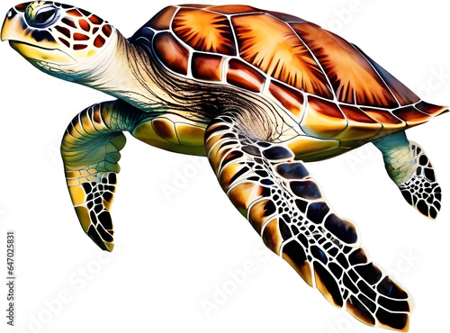 Colorful Sea turtle in a fantasy style with a white background. AI-Generated.
