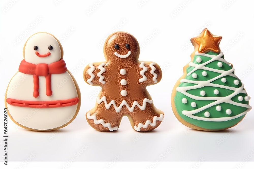 Set of different Christmas cookies on white background. generative ai. Set of different Christmas cookies on white background. generative ai.