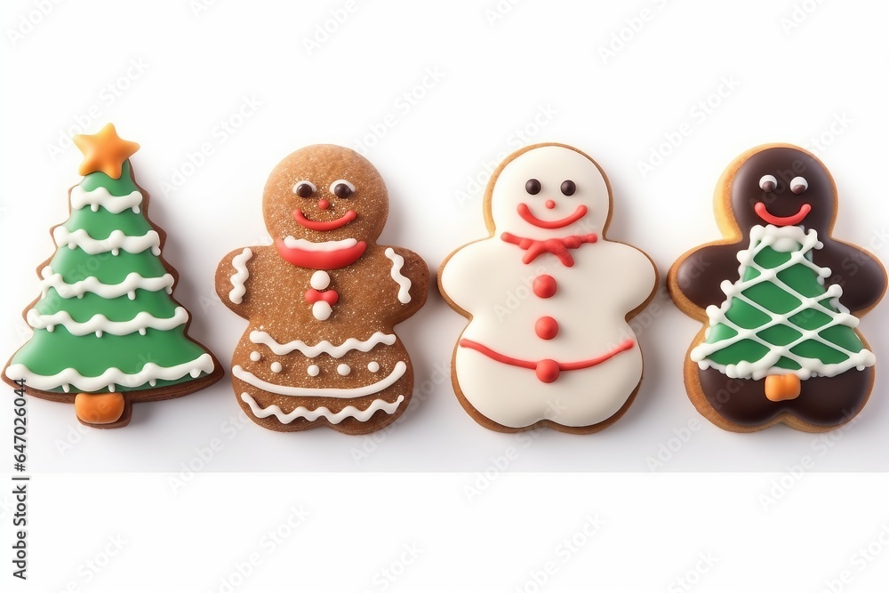 Set of different Christmas cookies on white background. generative ai. Set of different Christmas cookies on white background. generative ai.