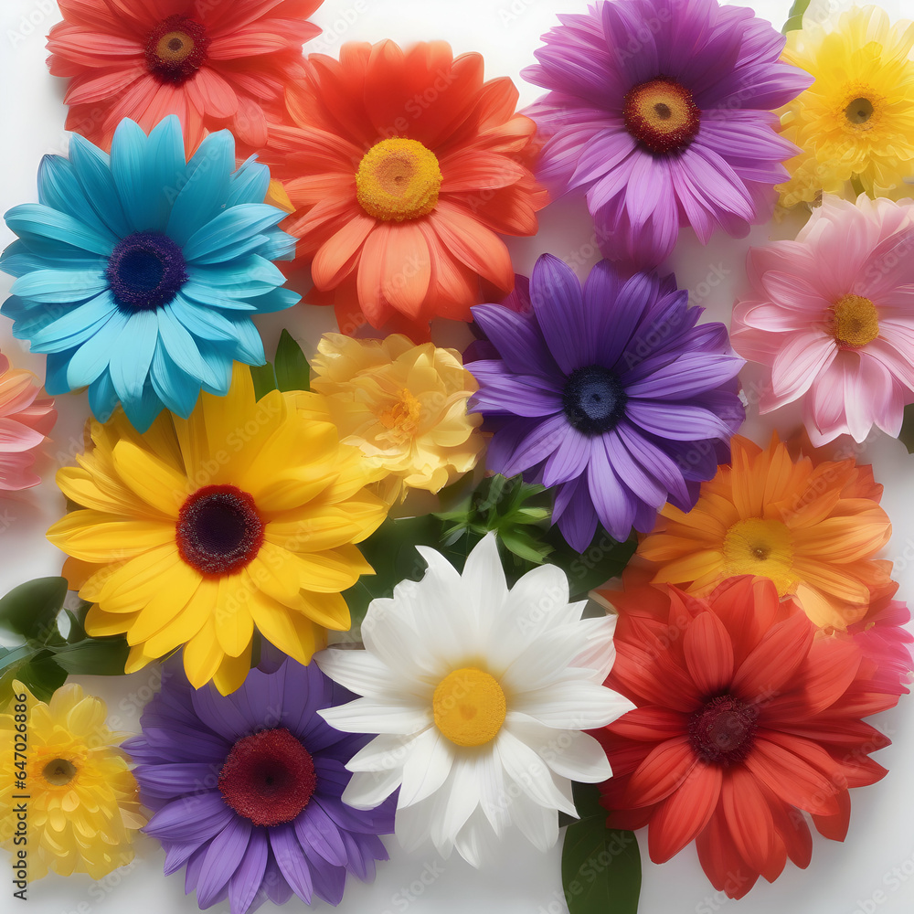 Rainbow flowers on a white background. AI -Generated. Rainbow flowers on a white background. AI -Generated.