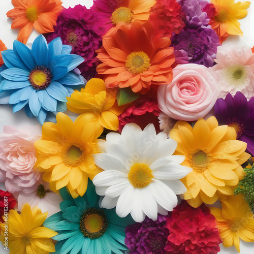 Rainbow flowers on a white background. AI -Generated.