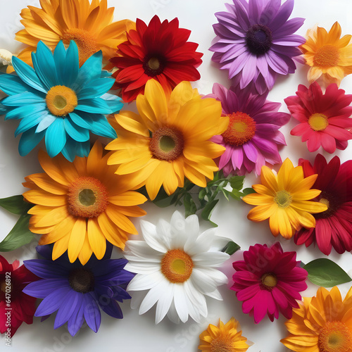 Rainbow flowers on a white background. AI -Generated.