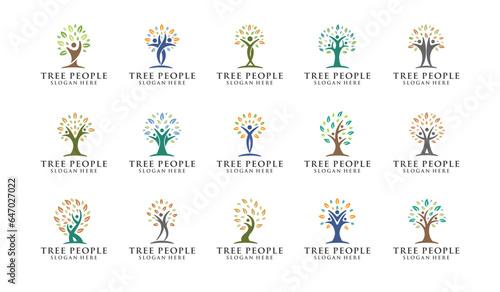 Modern people tree logo. modern and minimalist human tree logo template. tree of life logo collection. colorful people tree logo.