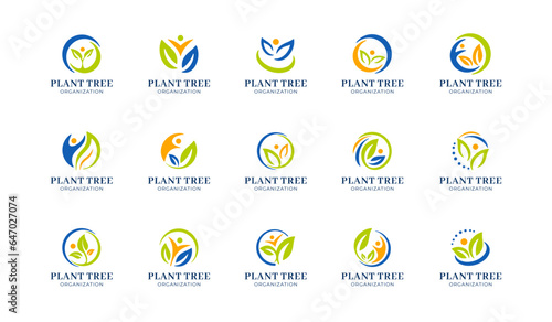 Modern creative community logo. colorful plant tree organization logo template. nonprofit organization logo template. modern and minimalist organization logo template