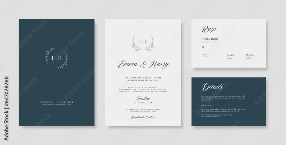 Premium wedding invitation template. Wedding engagement template with monchrome style. engraved wedding invitation template