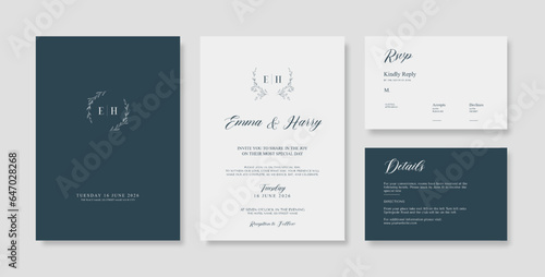Premium wedding invitation template. Wedding engagement template with monchrome style. engraved wedding invitation template
