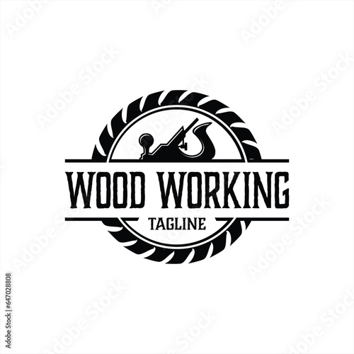 carpentry logo design, carpentry tool set, saw,  circular saw, vintage,  woodworking, vector, retro