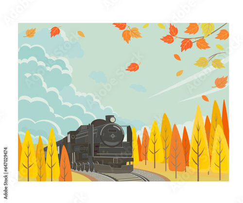 秋の風景　蒸気機関車