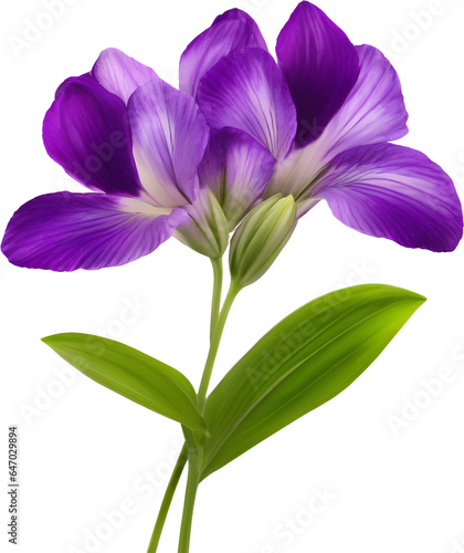 Purple flowers on a white background. AI- Generated.