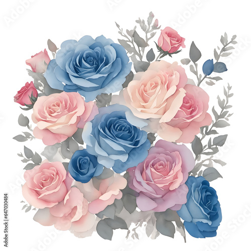 Pink and blue vintage roses bouquet