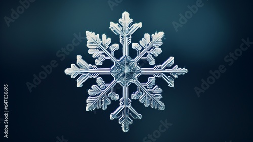 a perfectly symmetrical snowflake, highlighting the delicate and intricate patterns formed by frozen water crystals