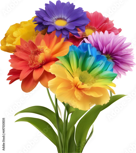 rainbow flowers on a white background. AI -Generated.