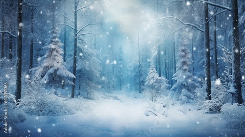 a pristine snowy forest during a gentle snowfall, with each snowflake captured in intricate detail © ra0