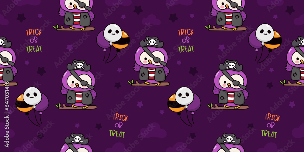 halloween seamless pattern with owl and spooky balloon background