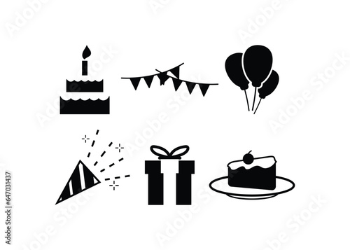 Birthday party icon silhouette design template isolated