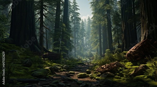 a towering old-growth forest, with massive trees and a lush understory, exemplifying the grandeur of ancient ecosystems