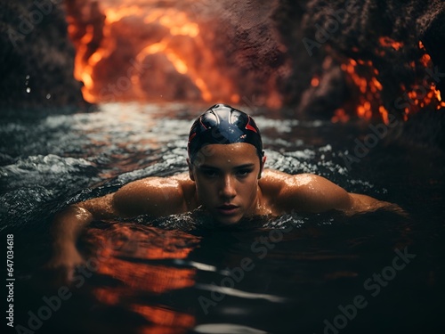 Swimmer in a subterranean lake © Noi