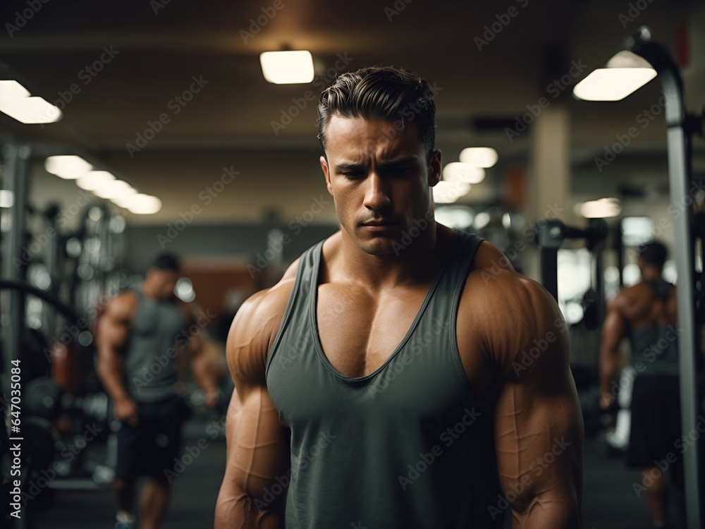 A muscular man in a battle with himself A muscular man in a battle with himself