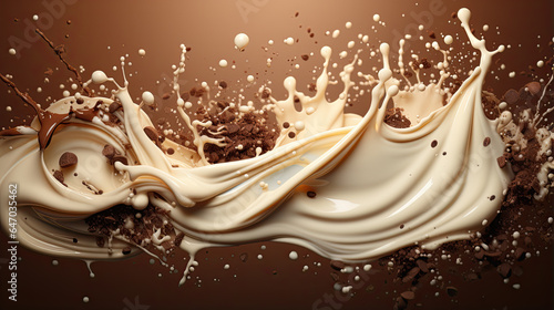 Chocolate and milk textured tasty background splashes