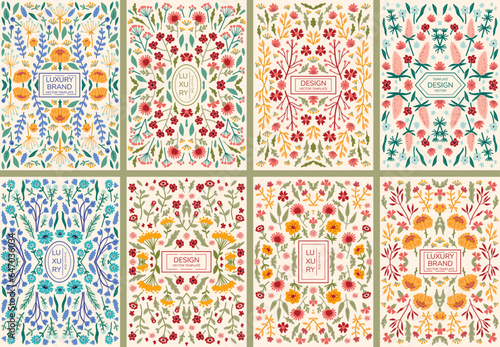 Beautiful banner templates set with doodles floral with roses, leaves, floral bouquets, flower compositions. Notebook covers, floral invitation cards for your design