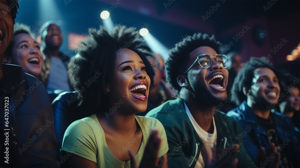 spectators in the cinema carefully look at the screen and laugh. leisure and entertainment spectators in the cinema carefully look at the screen and laugh. leisure and entertainment