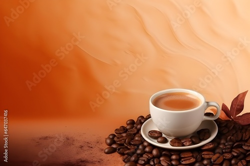 Copy Space with Coffee Theme of coffee cups and coffee beans in brown background