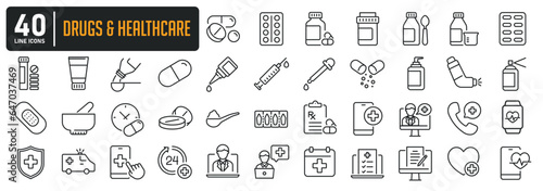 Drugs and healthcare line icons. Editable stroke. For website marketing design, logo, app, template, ui, etc. Vector illustration.