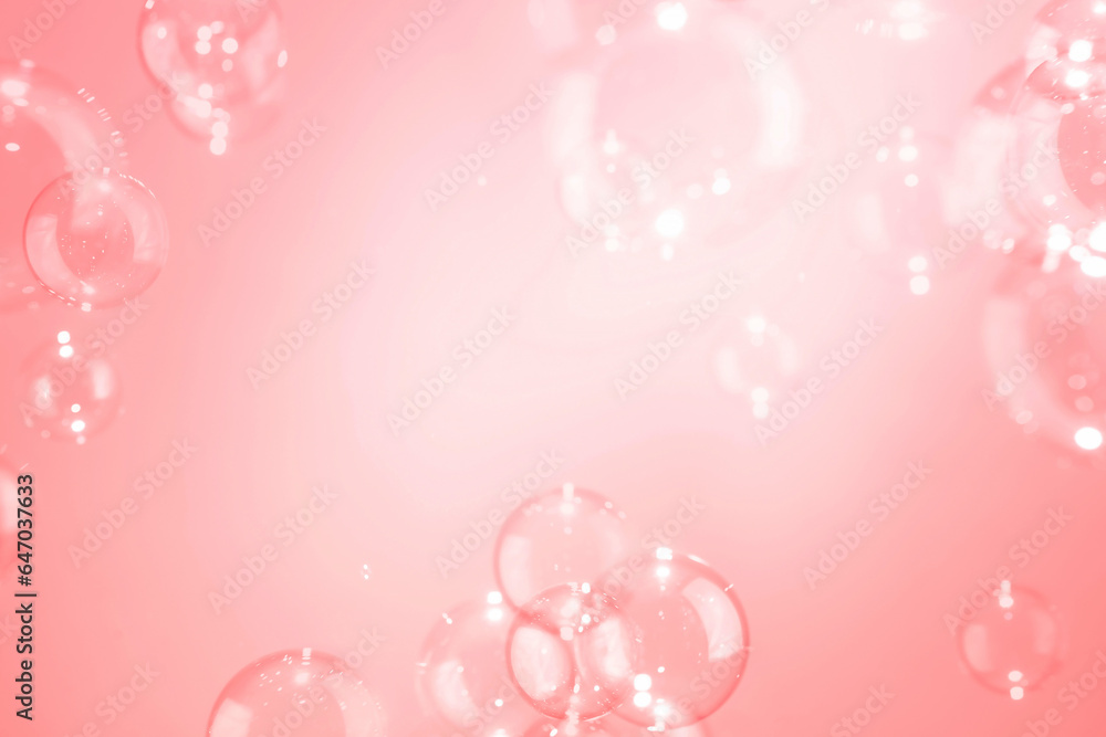 Beautiful Transparent Shiny Pink Soap Bubbles Floating in The Air. Abstract Background, Pink Textured, Celebration Festive Romance Backdrop, Refreshing of Soap Suds, Bubbles Water.