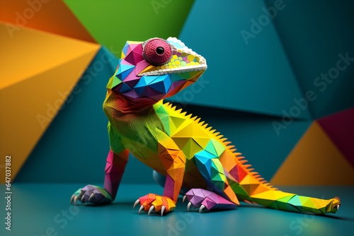3d art illustration of a colorful chameleon or iguana  photo