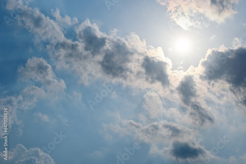 beautiful blue sky and cloud with golden ray sunrise in the morning  natural background