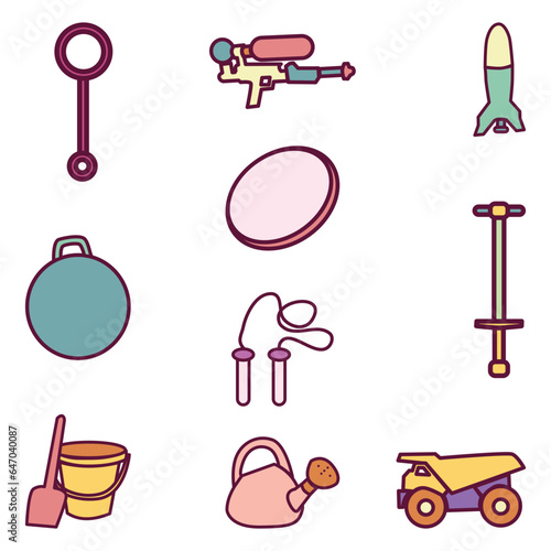 Outdoor Toy Objects Cute Flat Line Illustration