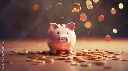 Piggy Bank with Falling Coins. Savings and Investment Concept. generative AI