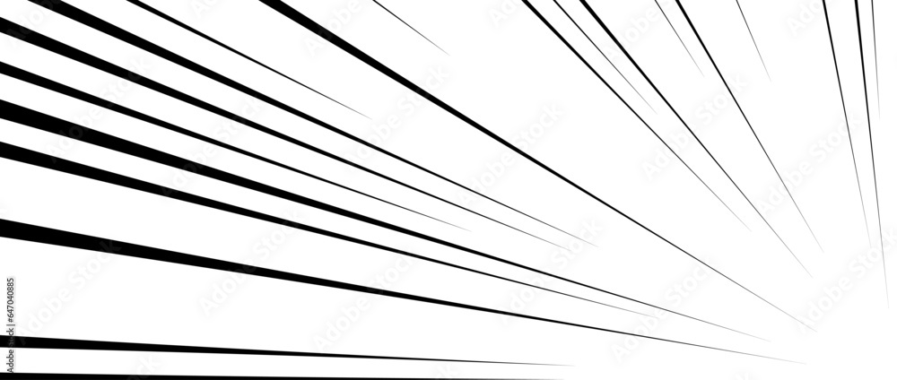 Obraz premium Diagonal speed lines background. Comic book explosion lines wallpaper. Abstract black and white flash frame design. Manga or anime cartoon book beam sun burst. Pop art corner effect. Vector backdrop