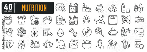 Nutrition line icons. Editable stroke. For website marketing design, logo, app, template, ui, etc. Vector illustration.