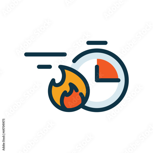 stopwatch with fire. fast or quick time concept illustration flat design vector eps10. modern graphic element for ui, banner, infographic, icon, sticker