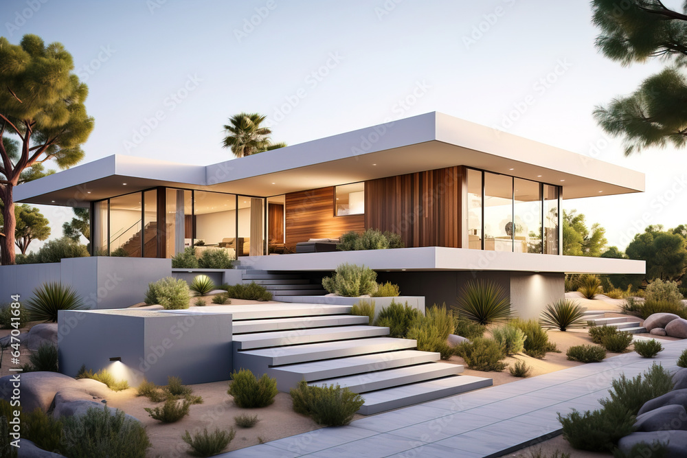 corner view of a isolated modern house corner view of a isolated modern house