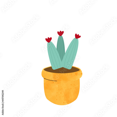 Gardening tool character. Green flower pot sticker.