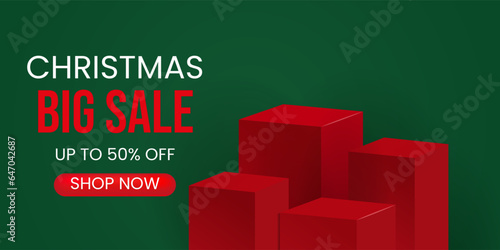 Chrtistmas sale promotion red podium product display vector template. Christmas banner illustration 