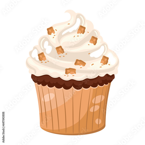 Cupcake with crunchy cookies icon design