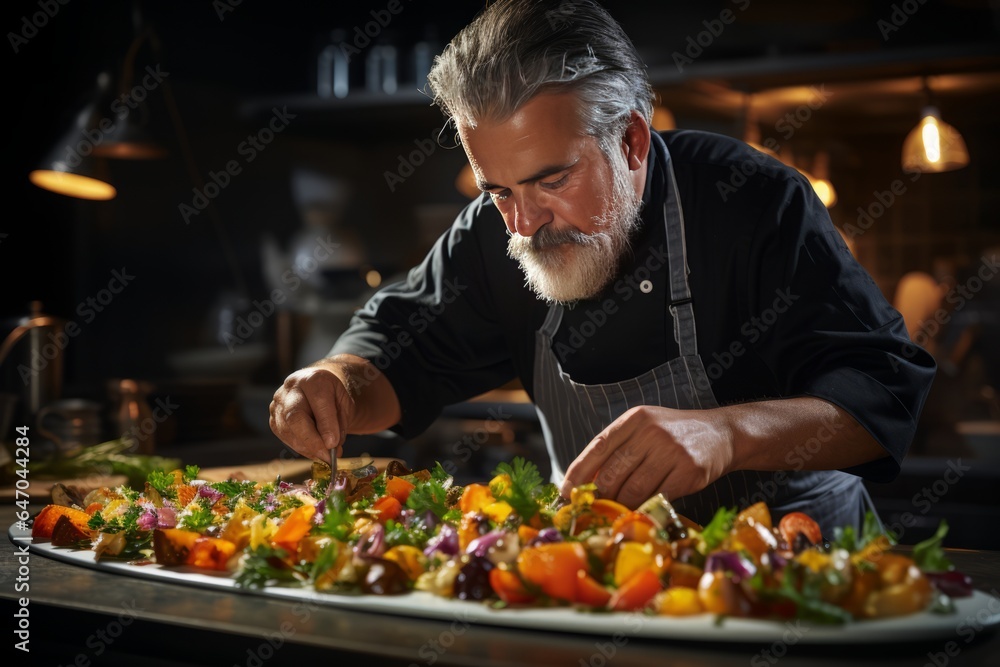 Master chef plating a dish that beautifully combines various culinary traditions, Generative AI Master chef plating a dish that beautifully combines various culinary traditions, Generative AI