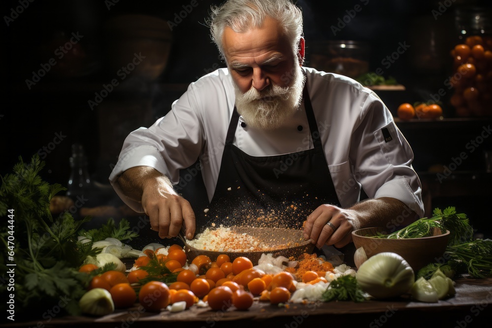Master chef showcasing their knife skills, expertly and swiftly chopping ingredients, Generative AI Master chef showcasing their knife skills, expertly and swiftly chopping ingredients, Generative AI