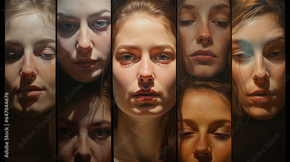 Fototapeta premium vertical collage of portraits of women with different emotions