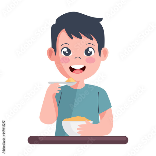 kid eating cereal with spoon