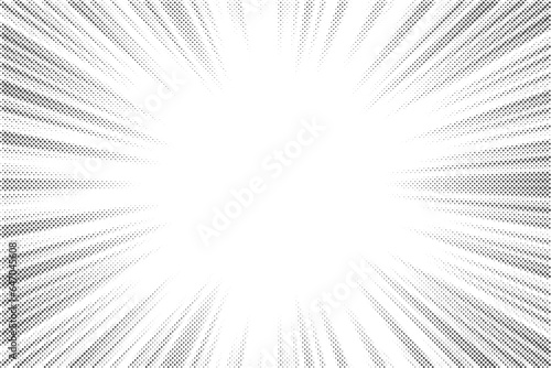 Radial halftone lines background. Comic manga dotted pattern. Cartoon zoom effect with sunrays or bang burst. Vector.