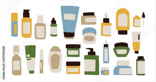 Set of skincare packaging product. Beauty product vector illustration. Flat simple skincare product.